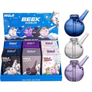 Wulf Beek Glass Bubbler Hand Pipe 6ct Display - Assorted