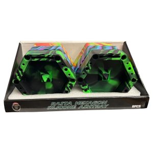 IDGAF Rasta Hexagon Silicone Ashtray 6ct Display